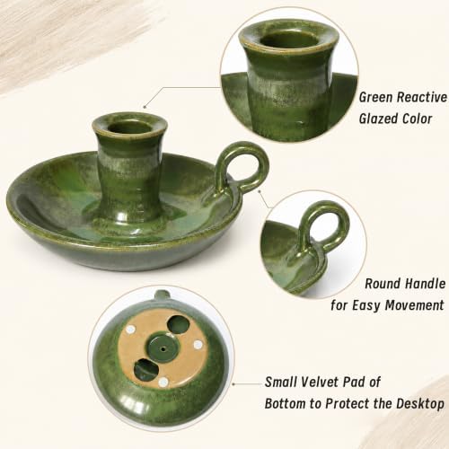 Candle Holder Ceramic Candlestick Holder, Candlelight Stand for Spell Candles, Taper Candles, and Incense, Halloween Christmas Dining Room Home Decoration Display-Reactive Glaze Green - Image 3