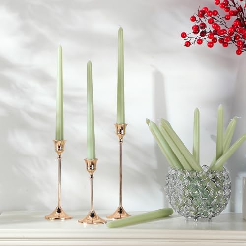 MTLEE 16 Pcs 10 Inch Taper Candle Sticks Smokeless Unscented, Pea Green - Image 3