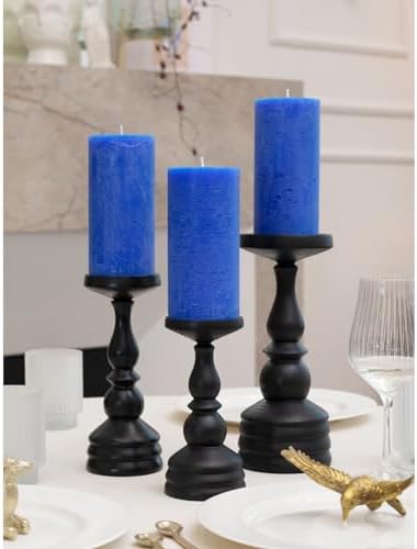 CANDWAX Large Pillar Candles 3x6 Inch – Set of 3 Unscented Dripless Blue Candles, Rustic Style for Events, Home Interior, Weddings - Image 4