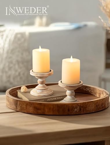 Wood Pillar Candle Holder: Rustic Distressed White Candle Stand - Image 4