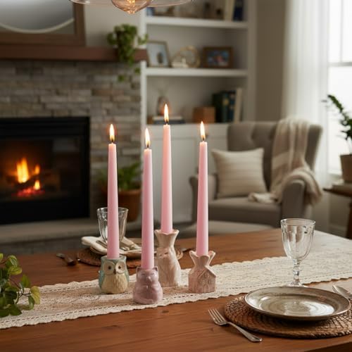 4 PCS Baby Pink Taper Candles - Rose Scented Candles - 10 inch Tall Candles for Holiday Valentine's Wedding Celebration Home Decor - Image 4
