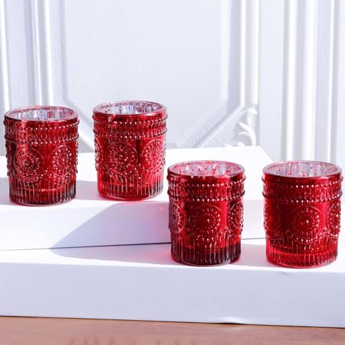 VOHO Red Mercury Glass Candle Holder Set of 12, Boho Sunflower Red Votives - Image 3