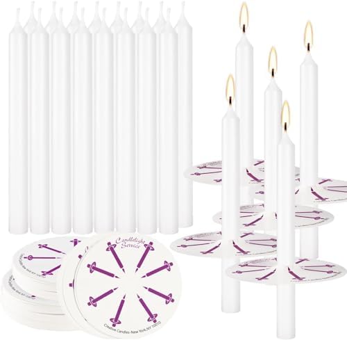 YOROXRG 200 pcs Church Candles with Drip Protectors for Devotional Candlelight Vigil Service, Unscented White 5" H X 1/2" D, No Smoke, Shabbat, Praye by YOROXRG
