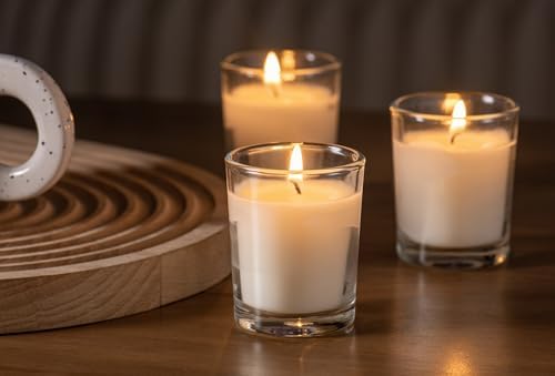 Housecret 24 Pack Warm White Unscented Clear Glass Filled Votive Candles. Hand Poured Wax Candle Ideal Gifts for Aromatherapy Spa Weddings Birthdays Holidays Party - Image 3