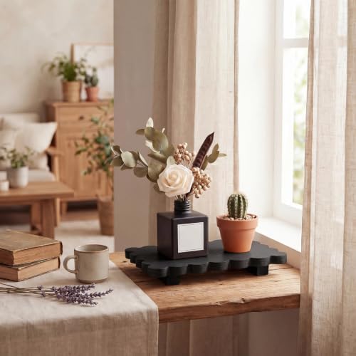 Yookeer Scalloped Wood Riser, Black, 8.7''X 6''X 1.4'', Square - Image 6