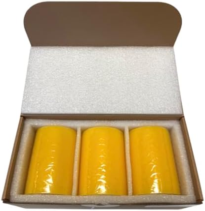 Mister Candle Dripless Unscented Yellow Pillar Candles, Set of 3 Hand Poured Solid Color Non-Scented Candles for Home Decor, Premium Wax, 60 Hr Burn Time - 3x4 Inch, Yellow - Image 2