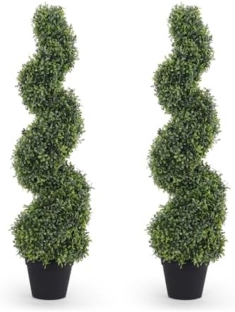 3ft Tall Spiral Topiary Trees Artificial Outdoor Set of 2 by THEBLOOMTIMES