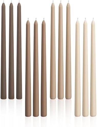 Viyffo Taper Candles, 12 Inch, 12 Pack, Brown – Unscented, Smokeless Design, Up to 8-Hour Burn – Tall Candlesticks for Table Decor, Weddings & Dinners by Viyffo