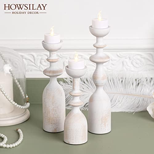 HOWSILAY Wood Farmhouse Candle Holders, Set of 3 Candlestick Holder, White - Image 5