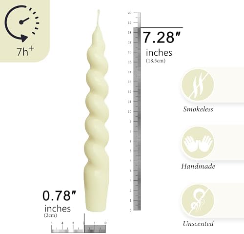 7.5 Inches Spiral Taper Candles Colorful Twisted Candle Dripless Long Candles, Handmade Candlesticks for Wedding Dinner Decor, Set of 4(Ivory) - Image 2