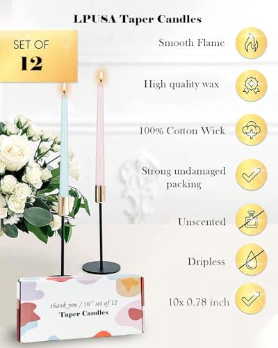 10" Colorful Candlesticks-12 Pack Tall Taper Candles-Unscented Dripless Candles 8 Hour Burn for Spring, Home Decor, Dinner, Holidays, Weddings,Christmas Home Decor - Image 4