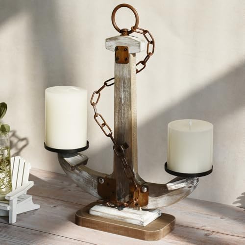 Wooden Anchor Candle Holder for 2 Candles，Rustic Candlestick Stand for Table Centerpiece ，Tall Candlestick with Unique Anchor Design for Home, Nautical,Beach & Lake House Decor（Brown） - Image 5