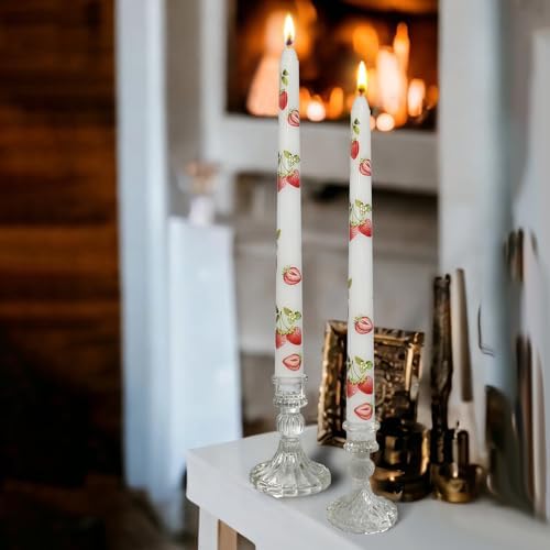 White Strawberry 10 inch Straight Taper Candles - Strawberry Handmade Printing Candlesticks Tall Tapered Candle for Home Garden Decor Simple Modern Weddings 2Pcs - Image 3