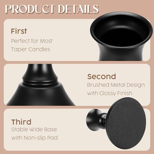 12PCS Brass Black Taper Candle Holders, Vintage Metal Candlestick Holders - Image 2