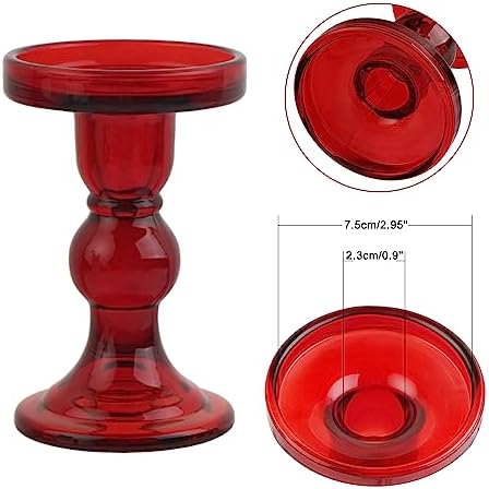 6-Piece Set of Red Glass Candlestick, Crystal Candlestick Holder Holder and Conical Candle, Christmas Candle Holder Decoration, Family Living Room Wedding Candle Holder (red2sets) - Image 3