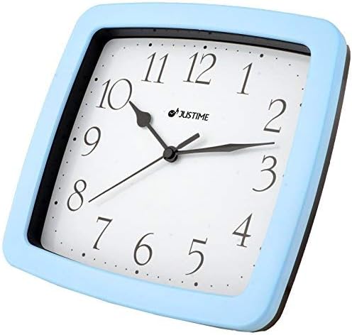 JUSTIME 8.5-inch Quality Square Water Resistant Quartz Wall Clock Special for Small Space, Office, Boats, RV (W40021 Sky Blue)