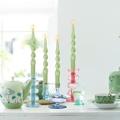 Smokeless Spiral Taper Candles 10 Inch Green Twisted Candlesticks Handmade Long Dinner Candles for Home Decor Wedding Party - Image 3