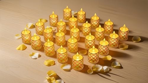 24 Pack Crystal Candle Lights,Battery Operated Candle,100+Hours Fake Electeic LED Tea Lights for Votive,Centerpiece Table Decorations by Unknown