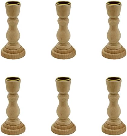 Creative Hobbies 4 Inch Tall Unfinished Wooden Candlesticks with Metal Candle Holder Cup Center - Wholesale Pack of 6 - Image 2