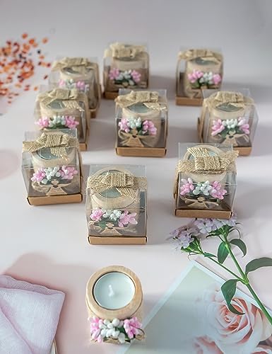 Ju's Favors Wooden Candle Holders Set of 10 for Baptism Gift, Christening Party Favors, Guest Favors,Baby Shower Party Favors. (Light brown - pink) - Image 3