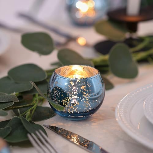 24 Pcs Blue Votive Candle Holders- Blue Centerpieces for Tables, Round Mercury Glass Candle Holder for Wedding Decor, Bridal Shower Decorations - Image 4