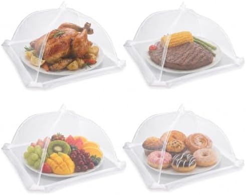 Food Cover,4 Pack Mesh Food Tent,14"x14",White Nylon Covers,Pop-Up Umbrella Screen Tents,Patio Net for Outdoor Camping, Picnics, Parties,BBQ,Collapsible and Reusable by Lauon