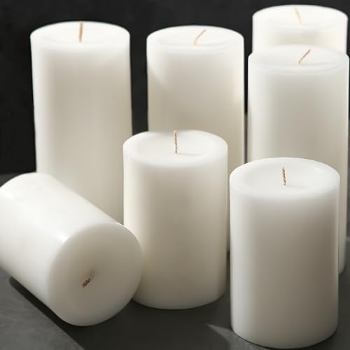 Pillar Candles White 6 Pack, 2.8x4 Inch Unscented Candle by MOSROAD
