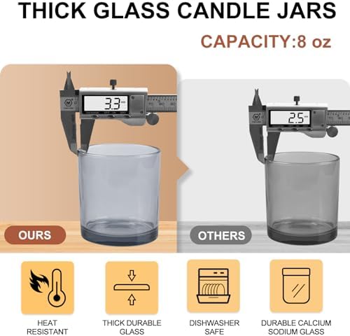 SHOWIN 8 OZ Thick Candle Jars for Making Candles 15 Pcs, Gray Empty Jars with Wood Lids for Candle Making, Sample Container,Clear Gray - Image 2