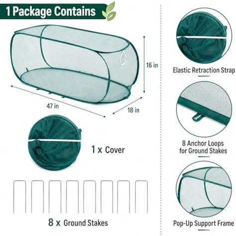 1PC Pop Up Garden Plant Cover 47" x 18" x 16"-Collapsible Mesh Plant Cover with 30% Sunblock Shade Cloth for Raised Garden Bed, Outdoor Plant Cover Against Birds, Rabbits & Squirrels - Image 2