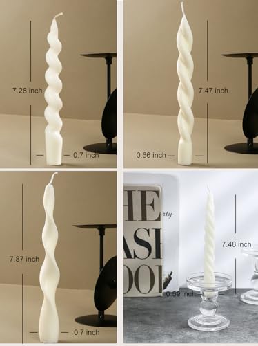 4 Pcs White Taper Candles 7.87 Inch, Unique Spiral Wave Twisted Dinner Candlesticks, Smokeless White Candle Sticks for Christmas, Valentines Day, Wedding, Party and Holiday Home Decor - Image 4