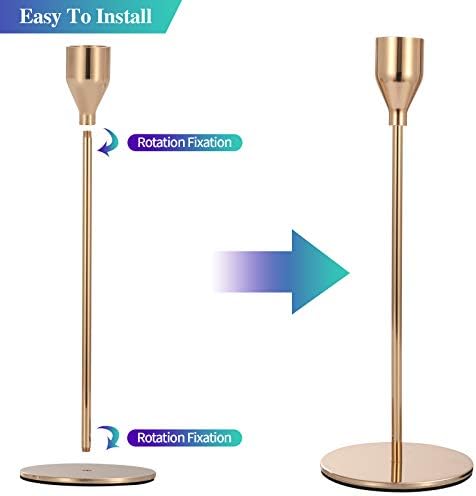 Set of 6 Pink Gold Candlestick Holders Pink Gold Candle Holder Taper Candle Holders Candle Holders Decorative Candlestick Holder for Home Decor, Wedding, Dinning, Party, Anniversary (Gold) - Image 4