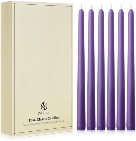 New Burning Formula Unscented Dripless 12-Inch Taper Candles Set of 12 - Purple, for Wedding, Dinner - Smokeless, Long Burning - Hand Poured, Colored Tall Candlesticks - Púrpura by Unknown