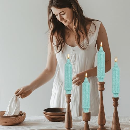 Teal Crystal Short Taper Candle Sticks Dripless Tapered Candles for for Holiday Wedding Party Wax Unscented Dinner 6 inch Set of 4 - Image 3
