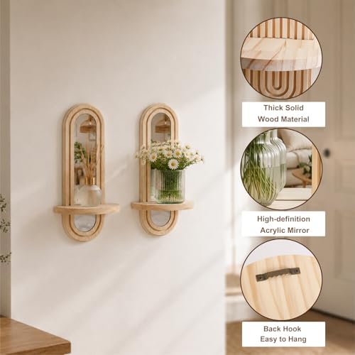 Artilady Floating Shelves with Arched Mirror, Boho Wall Decor for Storage - Image 6