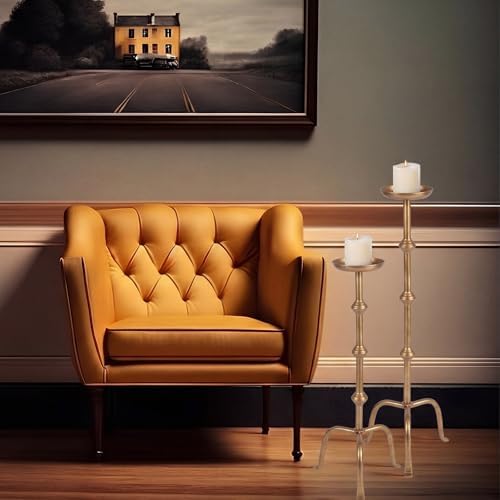 Mumufy 2 Pcs Metal Tall Floor Candleholder Candlestick, 32 in, 27 in, Gold - Image 6