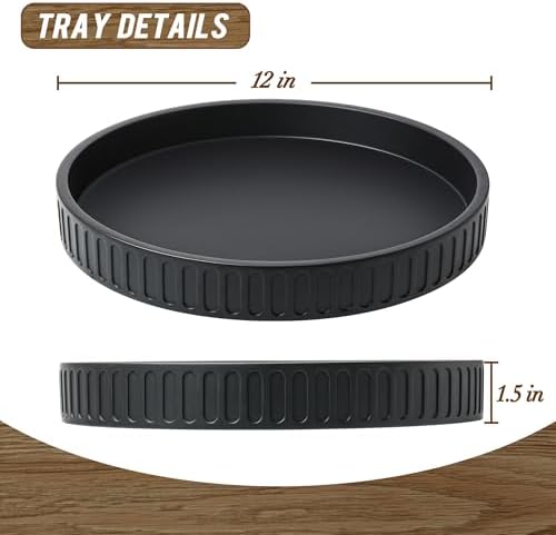 12in Decorative Tray for Coffee Table Tray Decor, Black 100% Solid Concrete Decorative Round Tray for Kitchen, Living Room, Home Decor - Image 2