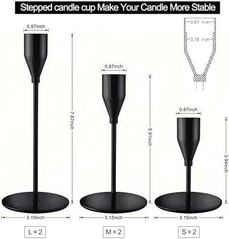 Black Candlestick Holders, Metal Taper Candle Holders, Set of 6 - Image 2