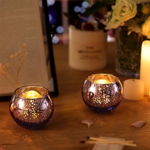 Volens Round Purple Votive Candle Holder Set of 12, Mercury Glass Votives - Image 5