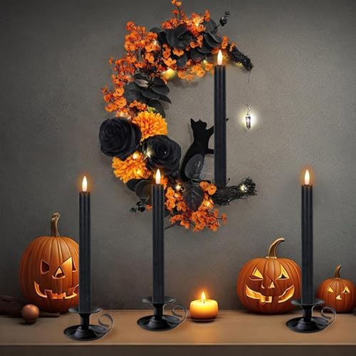 Halloween Flameless Taper Candles with 6 Hour Timer, Battery Operated Black LED Taper Candles Real Wax 3D Wick Flickering Halloween Dinner Table Decor Lights(6 Pack, 0.78” x 9.64”) - Image 4