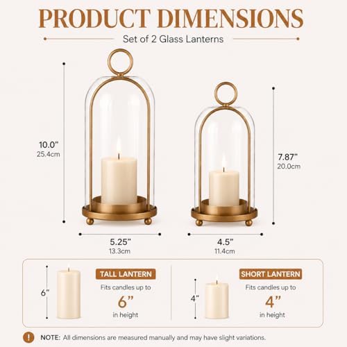 GYKLE Set of 2 Candle Lantern, Candle Holders with Glass Dome 10" & 7.87" - Image 2