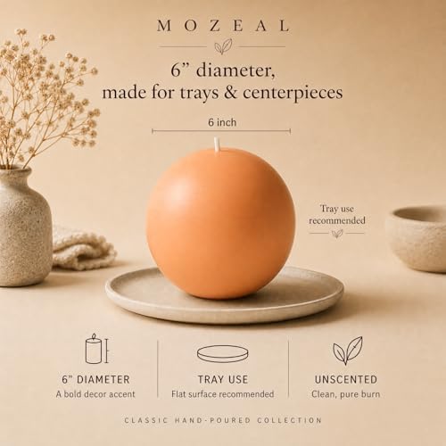 MOZEAL Hand-Poured, 6 Inch Peach Fuzz Large Round Ball Candles - Elegant Peach Fuzz Round Pillar Candles, Dripless, Unscented, Smokeless, Ideal for Summer Parties. - Image 3