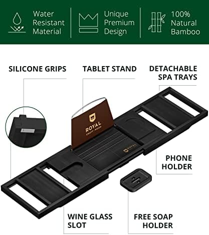 ROYAL CRAFT WOOD Premium Foldable Bathtub Tray Caddy - Wood Bath Tray for Tub, Bamboo Shelf, Expandable Bath Table Trays, Bathtub & Bathroom Accessories for New Home & Mothers, Birthday Gifts for Mom - Image 4