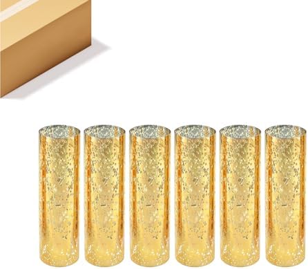WGVI Hurricane Candle Holder Sleeve, W: 3", Ht: 10", Gold Speckled Glass Cylinder Open Both Ends, Chimney Tube Shade, 6 Pieces by WGVInternational-OpusGlassware