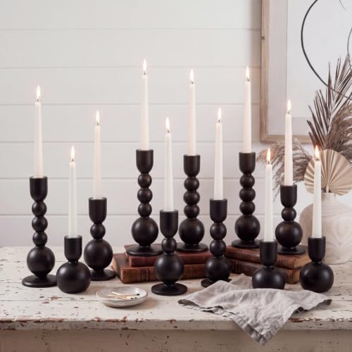 Mumufy 12 Pcs Wooden Candle Holders, Wood Taper Candlestick Holders Vintage Rustic Farmhouse Mid Century Candle Stand Set for Table Centerpiece, Wedding, Dining Table, Mantel and Home Decor (Black) by Mumufy