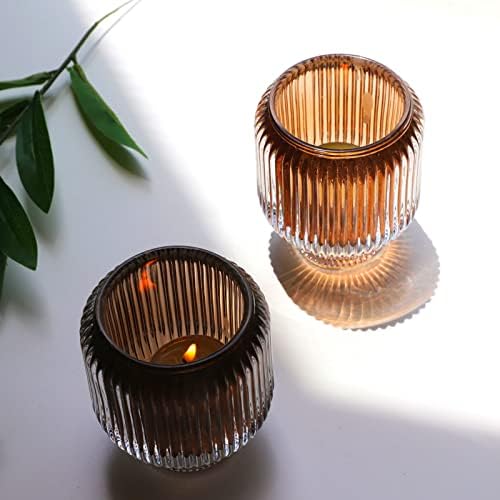 Woho 2pcs Votive Candle Holders, Amber Tealight Candle Holder for Wedding - Image 3