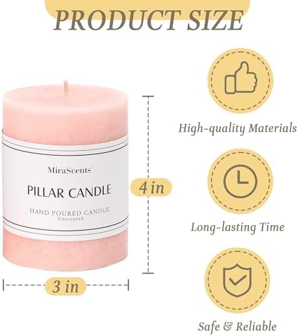 3x4 Inch Pink Pillar Candles Set of 3, Hand-Poured Unscented Pillar Candle, - Image 3