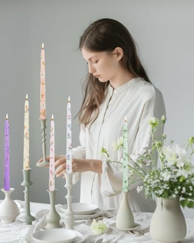 Pretty Floral Taper Candle Sticks Colorful candlesticks Dripless Unscented Party Gift Winter Holiday Dinner Table Decorations 10 inch,Set of 6 - Image 2