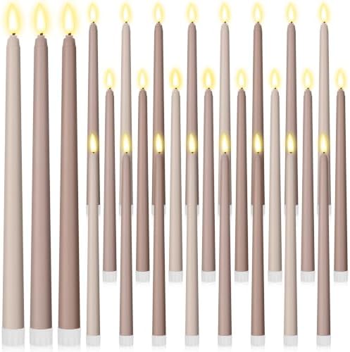 Macarrie 24 Packs Flameless Taper Candles Battery LED 11",Morandi Brown by Macarrie
