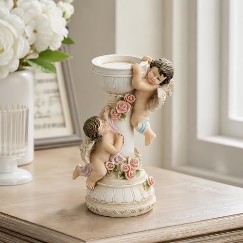 Hand Painted Pastel Cherub Candle Holder Resin Angel Vintage Wedding Gift - Image 4