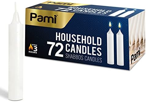 PAMI Traditional Shabbat Taper Candles,Unscented,Paraffin,3 Hr Burn,72-Pack by PAMI